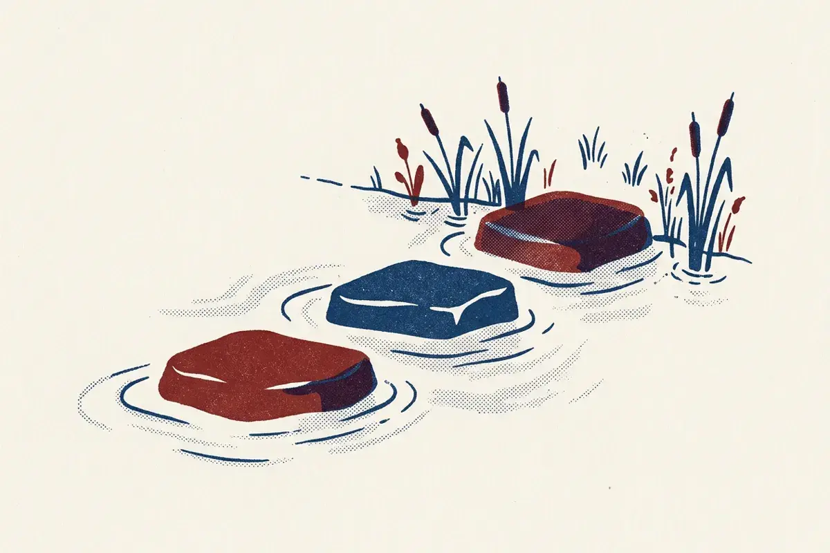 Stepping stones crossing a stream, each a little higher than the one before.